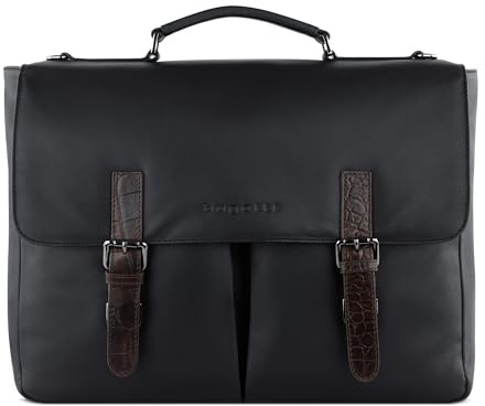 bugatti Corso DeLuxe, elegante Leder Aktentasche mit Überschlaglappe in schwarz