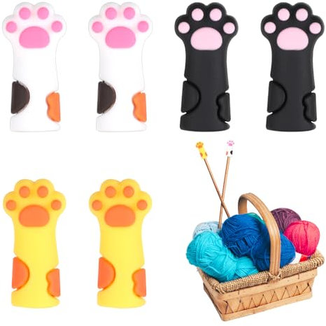 6 Stück Katzenpfoten-Stricknadel-Stopper, große niedliche Nadelspitzenabdeckungen, Stichstopper, Nadelkappen, Silikon-Stricknadeln, Spitzenschutz, bunte Nadelspitze, Strickzubehör, Häkelzubehör