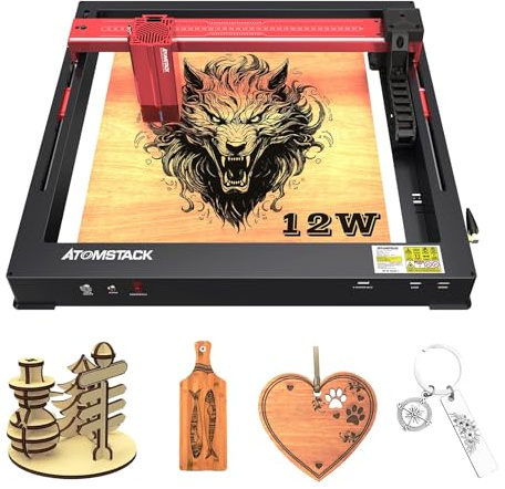 ATOMSTACK A12 Pro Lasergravurgerät, 12W Optische Leistung Laserschneidemaschine für Sperrholz Acryl Papier Leder
