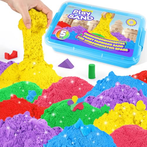 AtMini Play Sand for Kids, 5KG of 6 Colored Sands, Magic Sand Bulk, Play Sand for Sandbox Sensory Sand Kit for Boys and Girls (Blue Tray)