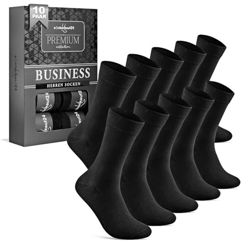 10 Paar Socken Herren 43-46 Schwarz Business Socken Baumwolle Atmungsaktive Anzugsocken 15800