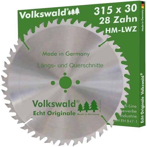 Volkswald ® HM-Sägeblatt LWZ 315 x 30 mm Z= 28 Kreissägeblatt Wechselzahn Präzisions-Sägeblatt mit Spanabweiser für Hartholz Naturholz Brennholz Leimholz Kappsäge Wippsäge Tischkreissäge