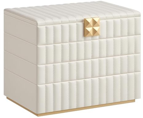 SONGMICS HOME ANAH Kollektion - Schmuckkästchen stapelbar mit Spiegel, 4 Ebenen Schmuckaufbewahrung, PU mit Nähten, Schmucktabletts, 17 x 28 x 20,5 cm, Geschenkidee, wolkenweiß JBC181W01