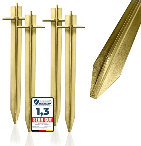 Turinto® 4X Stück stabile Zelt-Heringe Klassisch & Robust – Goldene Farbe aus extra Stark und robustem Stahl für sicheres Camping und Outdoor-Erlebnisse - Test [SEHR GUT] - Länge 30 cm Ink. E-Bock
