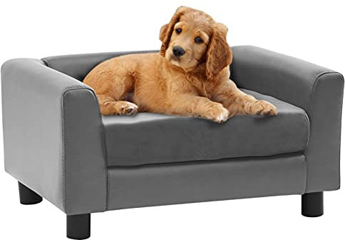 CIADAZ Hundesofa Grau 60x43x30 cm Plüsch und Kunstleder, Hundekissen, Hundebett, Hundematte, Dog Bed, Hundematratze, Hunde Bett, Katzendecke