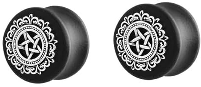 Epinki Piercing Schmuck, 2pcs Flesh Tunnel Plug Holz 12mm Tunnel Ohr Schwarz Ohrringe mit Stern Blumen Muster