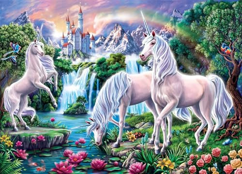 Malen nach Zahlen Erwachsene,Regenbogenschloss-Einhorn DIY Digital Ölgemälde Kits für Kinder Anfänger auf Leinwand mit Pinseln und Acrylpigment Ohne Rahmen für Home Wall Decor 50x65cm
