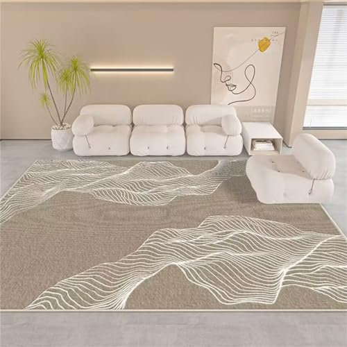 AITROMNI Deko Fürs Zimmer Kinderteppich Wald Heller luxuriöser Grauer Wohnzimmerteppich mit klassischer Kurvendekoration, waschbar Sauberlaufmatte 180X270CM