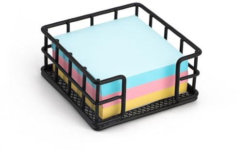 NQEUEPN Metal Soporte para Notas Adhesivas, 9x9x4,3cm Cuadrado Dispensador de Notas Adhesivas Soporte Bloc de Notas Organizador de Notas Adhesivas para Escritorio Oficina Hogar Dormitorio (Negro)