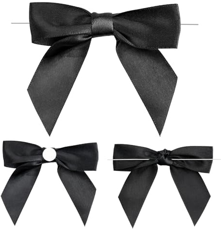 G2PLUS 50 Stück Schwarz Fertige Schleifen, Geschenkschleifen Selbstklebend, Satin Schleifen zum Basteln, Schleife Geschenk mit Draht für Geschenkverpackung, Basteln