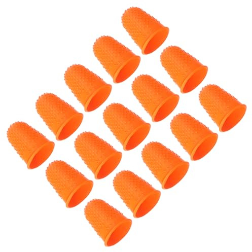 PATIKIL Gummifingerspitzen, 15er-Pack Silikon-Daumen-Fingerschutz-Fingerspitzenabdeckungen Schutzpolster Fingerhüte für Büro, Zählen, Nähen, Orange XL Größe