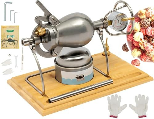 Hand Crank Popcorn Machine, Manual Stainless Steel Popcorn Grain Amplifier Chinese Vintage Traditional Popcorn Maker Popcorn Popper Presents for Christmas Female Friends(360ml)