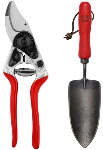 FELCO Set Mit Kompakter Gartenschere 14 und Pflanzkelle 401 - Unverzichtbare Werkzeuge für Präzises Schneiden und Effizientes Pflanzen