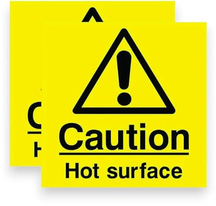 2 PACK - Small 8cm X 8cm CAUTION HOT SURFACE Self Adhesive Stickers - Danger Boiling W45R Warning Sign Kitchen Resturant SG320