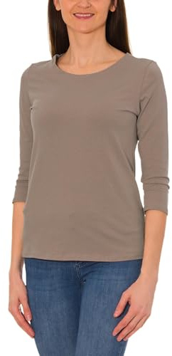 Alkato Shirt Femme Manches 3/4 Col Rond | T-Shirt Encolure Arrondie Top Moulant Femme