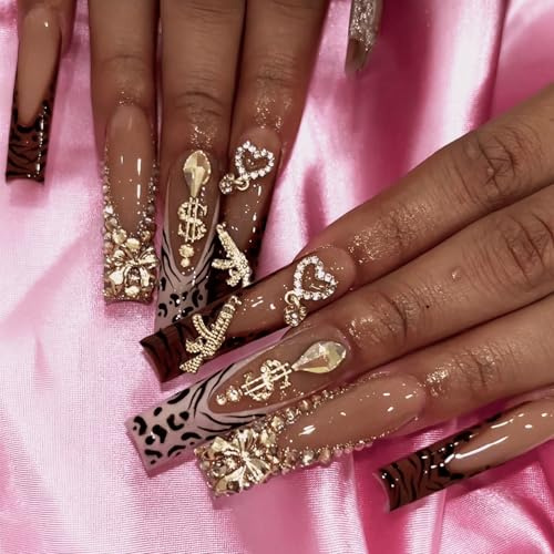 Kabwea 24 Set Lange Press-On Nägel mit Goldenen Schmetterlingen, Valentine press on nails set, Valentinstag press on nägel, Press on nails