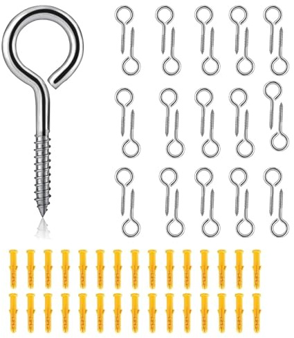 30 Stück Schraubhaken Edelstahl, M5 x 65 Metallhake schwere 304 Edelstahl-Schraubhaken Hakenschrauben mit Gewinde mit Dübel, Ring Schraube Nägel Ösen Schraube für DIY Kork Handwerk Hängende Holzrahmen