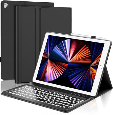 IVEOPPE Funda con Teclado para iPad Pro 12.9 2015/2017 Generación, Funda Teclado Retroiluminado Español Bluetooth Desmontable para iPad Pro 12.9 2 Gen 2017/Pro 1Gen 12.9 2015, Negro