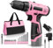 Tournevis Électrique 12V Rose - Perceuse Visseuse Devisseuse Sans Fil avec Ensemble d'Outils - Boite a Outils Complete,1400rpm, 21 PCS Forets, pour Bricolage, Entretien Domestique ﻿ (1 Batterie)