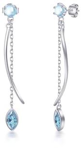 PHNIBIRD 925 Sterling Silber Hypoallergen Tropfen Ohrringe Lang Hängend mit Geburtsstein Elegante Ohrhänger Schmuck Geschenk für Frauen Freundin Mama Mädchen