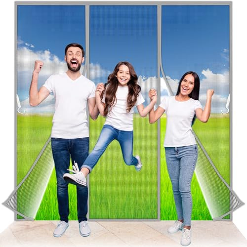 JXLQFA Moustiquaire Porte Fenetre Aimantée Magnetique, 240x215 cm Rideaux Anti Mouches pour Double Porte, Rideaux Toile Insect Ecran, Moustiquaire Baie Vitree Coulissante, Magnétique Moustique Gris