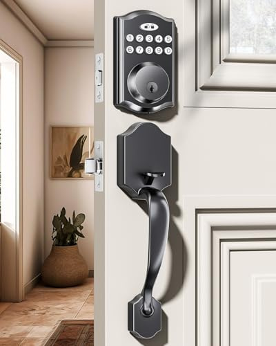 zafano Door Lock with 2 Lever Handles - Keyless Entry Door Lock, Electronic Keypad Deadbolt, Digital Smart Code & Front Handle Sets, Auto-Locking, Easy Installation (Matte Black)