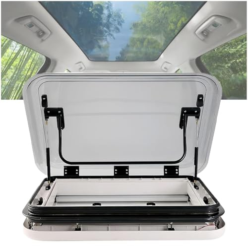 ZEEKYFOR RV-Ausstiegsfenster, Entlüftungsluke, externes Schiebedach für Wohnwagen, Wohnmobil, Camper, Anhänger, Yacht, Schiff, mit LED-Licht, Netzen und Sonnenschutz,500x500mm