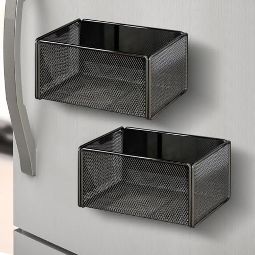 Magnetisk hylla, 2-pack kryddhylla magnetisk för kylskåp magnethylla med köksrullehållare, magnethylla som organisatör för kök och förvaring av kryddburkar, svart