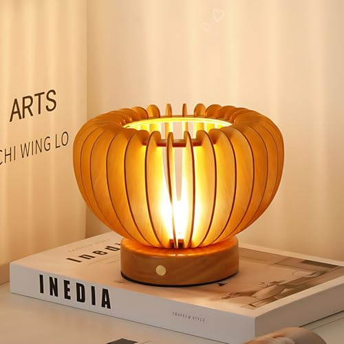 Baladais LED Tischlampe, Holzmaserung Nachtischlampen Touch-Dimmer 3 Farben, Comely Tischleuchte mit Kabelschalter USB, Kreative Lampe Nachttisch, Nachtlicht für Schlafzimmer Wohnzimmer Kinderzimmer