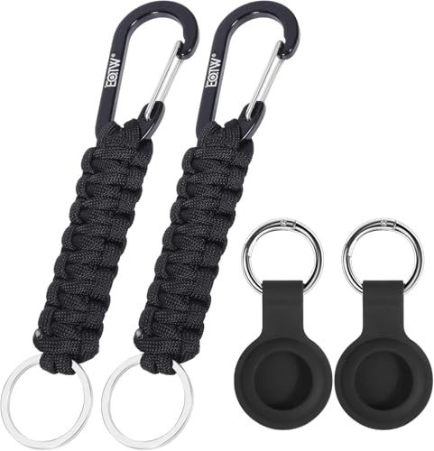 EOTW Paracord Schlüsselanhänger Karabiner Karabinerhaken D Ring Schlüsselband Schlüsselring für Motorrad Auto Camping Wandern Männer Frau Kinder (2 Schwarz + 2 Airtag Hülle)