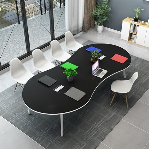 Konferenztisch aus Holz, rund, Bootförmiger Besprechungstisch für 4–6 Personen, Büro-Konferenzraummöbel, Schwarz, 400 x 120 x 75 cm, modernes Design