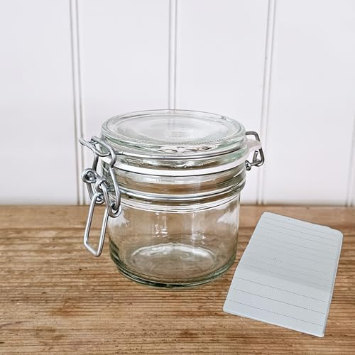 OOPS TOYS 12er Set Einmachgläser 200 ml mit Bügelverschluss - Vorratsgläser mit Etiketten - Drahtbügelgläser mit Gummidichtung & Bügelverschluss - Einweckgläser mit Deckel (12 Stk.)