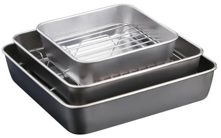 Teglia da forno piatta in acciaio inossidabile for tostapane for cuocere biscotti, torte, carne con vassoio a rete(20cm pan with net)