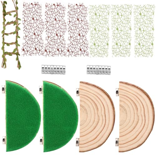 Sinbana Accessori Terrario Ragno Saltatore Kit, 4 Ripiani Legno 6 Ragnatele Arrampicata 1 Ponte Corda Canapa Habitat Ragni Decor Arricchimento Collezione per Arrampicarsi Riposo & Esplorazione