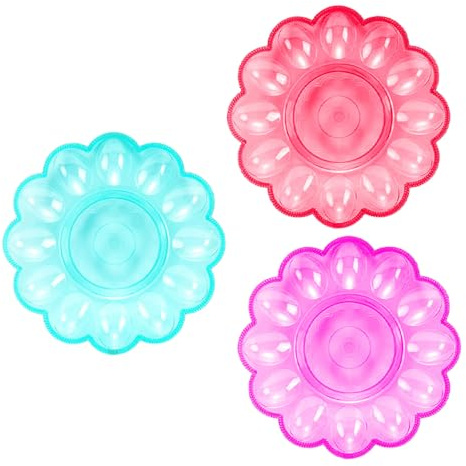 PAMINGONO Set da 3 Vassoi Portauova Pasquali in Plastica, Contenitore Riutilizzabile per Conservare Uova Fresche, Organizer Salvaspazio per Frigorifero, 24x3 Cm, Resistente e Colore Casuale