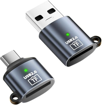 QIANRENON Lettore di schede Micro SD da USB C + USB a Micro SD, adattatore da tipo C e USB 2.0 a TF, lettore di schede di memoria 480 Mbps, con portachiavi, alloggiamento in alluminio, luce LED, per