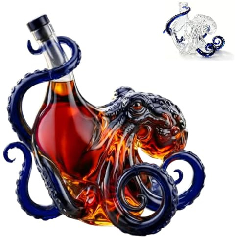 Bottiglia in vetro borosilicato 3D a forma di polpo in vetro borosilicato, decorazione marina da 350 ml, decorazione nautica per casa e bar, regalo per gli amanti dei marini (versione blu)