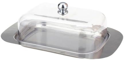 EXAOMBLE Piatto per Margarina in Acciaio Inox con Coperchio in Plastica