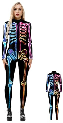 Skelettkostym Kroppsstrumpa Bekväm, Skräckinjagande Långärmad Utklädnad | Halloween Skelettben Kroppsstrumpa För Spökhus, Karaktärsutmaningar, Fotografering Och Maskeradfester