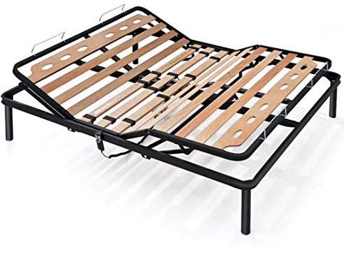 EVERGREENWEB Best ELECTRIC Slatted Wooden Bed Base MOTORIZED Reinforced with Double Iron Structure + 4 Removable Legs (170 x 195 cm)