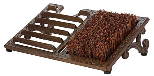 Free Standing Cast Iron Doorstep Boot Brush & Scraper Shoe Brush Doormat | Recycled Cast Iron, Sustainably Souced, Coir Fibre Bristles, Antique Brown Vintage Style