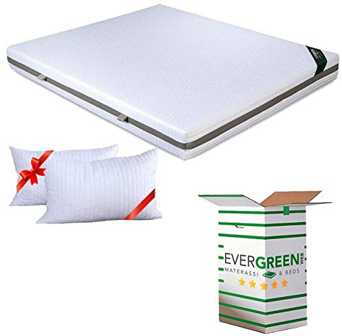 EVERGREENWEB - Matelas 140x190 cm + 2 Oreillers GRATUIT, Mousse Ergonomique, Épaisseur 20 cm, Mousse H.R Orthopédique, Housse Blanc Rembourré Effet de Massage, Tissu Amovible Lavable et Hypoallergenic