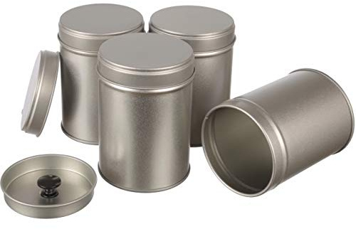 Dosenritter | 4 x aromadichte Gewürzdose/Vorratsdose mit Aromaschutzdeckel, stapelbar aus Metall für 100g Gewürzpulver | 9 x 6,3cm (H,ø) | auch ideal als Teedose
