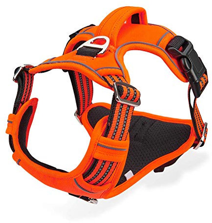Hundegeschirr für Große Hunde, Anti Zug Geschirr No Pull Reflektierend Atmungsaktiv Geschirr Hunde Leichtes Brustgeschirr Große Mittlere Hunde Sicherheitsgeschirr Weich Orange XL