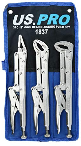 3pc Extra Long Nose 12” Adjustable Locking Pliers Mole Grips Straight 45° 90°