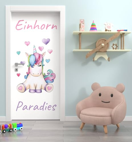 MyMaxxi Türtapete selbstklebend - Einteilige Türfolie 90x200 cm - Motiv: Prinzessin Einhorn Türklebefolie zum verschönern & bekleben der Tür - Türaufkleber aus Klebefolie