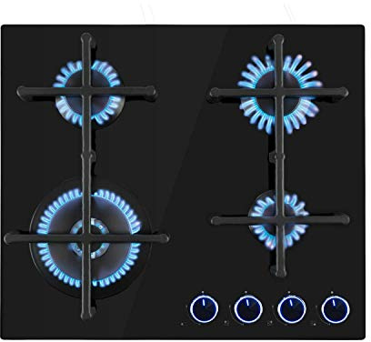 Klarstein Gas Cooker, 4 Burners Gas Hob, 8.5 kW Built In Four Ring Electric Hob, Campervan Cooktops Cookers, Stainless Steel Glass Top Wok Burner, 4 Ring Kitchen Stoves Cooker Burners Units