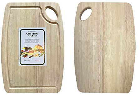 KAV Rubber Bamboo Organic Wood Cutting Board for Kitchen-Thick Chopping Wooden Board Best for Vegetable, Meat, Cheese and Food Preparation with Deep Juice Groove & Hanging Holes (Set of 3 Sizes)