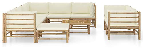 Tidyard Garten-Lounge-Set Gartenmöbel mit Kissen Garten Garnitur Mobel Sofagarnitur Gartengarnitur Sitzgruppe Sofa Gartensofa Lounge Sitzgarnitur Gartenset Ecksofa Mittelsofa Fußhocker,Bambus