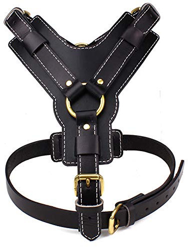 MJLOMJ HS012 Hundegeschirr Große Hunde Echtleder Anti Zug Geschirr No Pull Geschirr Hunde Brustgeschirr Sicherheitsgeschirr für Mittlere und Große Hunde, Schwarz,M